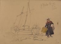 Small sailing vessels and group of women