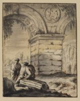 Figures among ruins