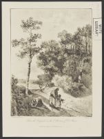 Figures gathering wood by a path