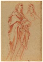 Draped female figure and study of a head (recto)