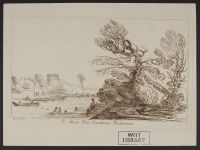 Landscape with several figures bathing in a river