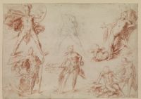 Sheet of figure studies representing Mars, Venus and Cupid, Diana and Actaeon (?) and Apollo (?)